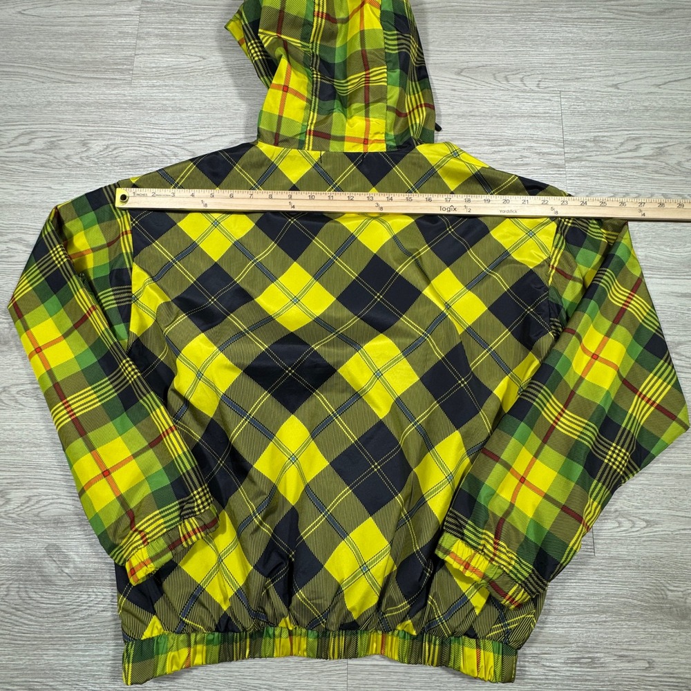 Forever 21 Men's Windbreaker Jacket Plaid Half Zip Hooded Yellow Green Large - Picture 6 of 8